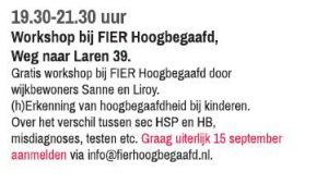 Workshop FIER Hoogbegaafdheid bij kinderen WvdW 16092016